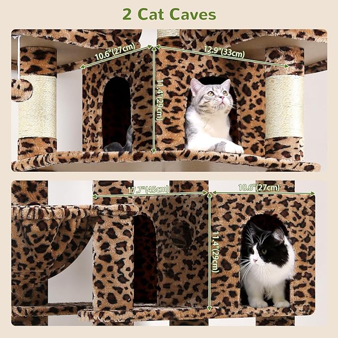 Globlazer Cat Trees and Towers for Multiple Adult Cats, 82-inch XXL Tall Cat Tree Tower for Indoor Cats with Scratching Post, 3 Perches, 2 Condos, 2 Hanging Baskets, F82, Leopard Print