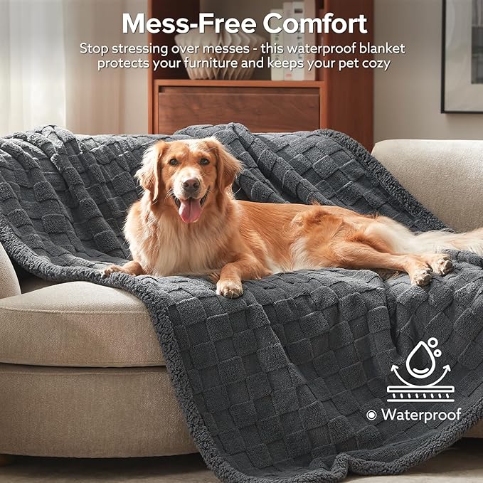 GASUR Waterproof Dog Blankets for Large Dogs, Dog Blanket for Couch Bed, Fleece Pet Blanket for Furniture Sofa Protector, Soft Pet Throw Blankets for Crate Car Outdoor, Washable, Twin 60"x80" Grey