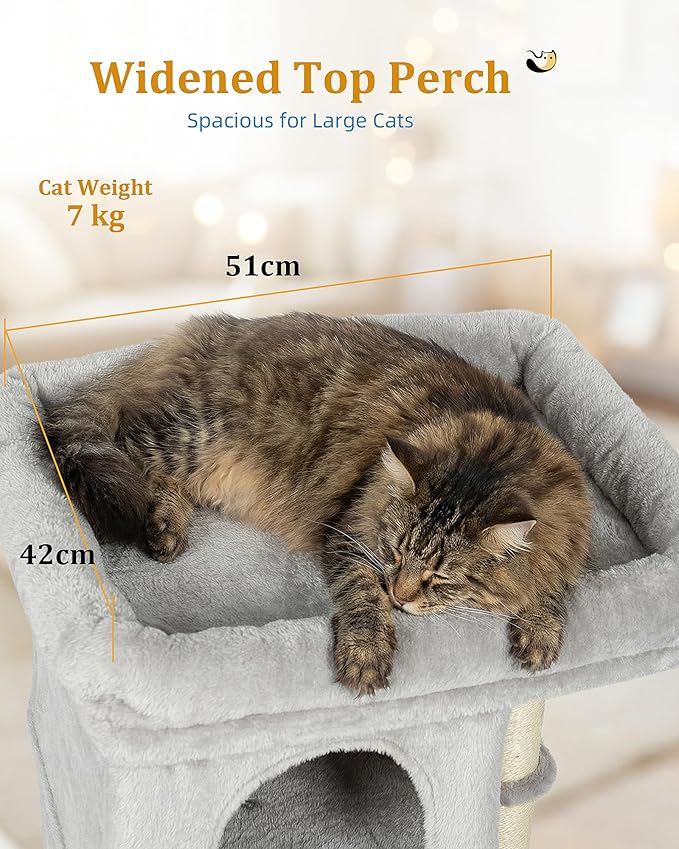 24in Cat Tree Tower with Scratching Post, 19 * 16.5in Window Perch Bed for Large Adult Cats, 2 Small Condo Cubbies for Indoor Kittens, Light Gray