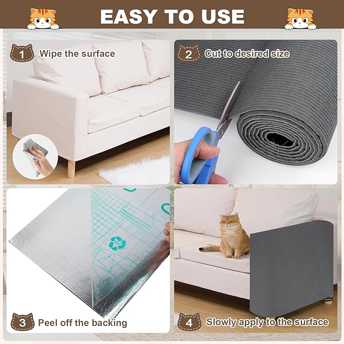 Cat Scratch Furniture Protector, 23.6"x15.8" Cat Scratching Mat, Trimmable Self-Adhesive Cats Claws Scratch Pads, DIY Carpet Mat Replacement for Cats Tree, Cats Wall Shelves, Dark Grey
