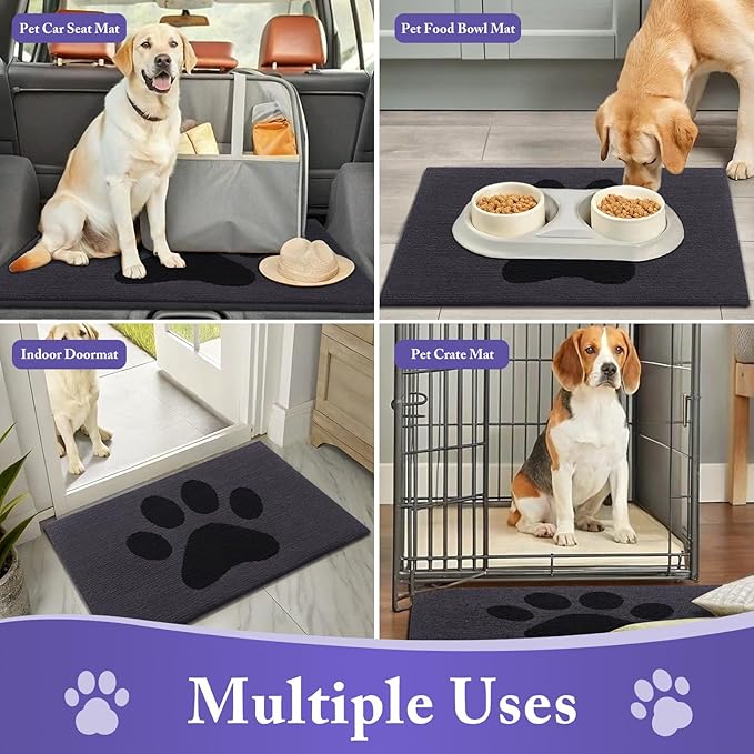 Buganda Dog Door Mat for Muddy Paws, Absorbent Dirt Trapper Non Slip Indoor Doormats, Washable Low-Profile Mat for Mud Dogs, Entryway Carpet for Inside Floor (36x24 Inches, Black)