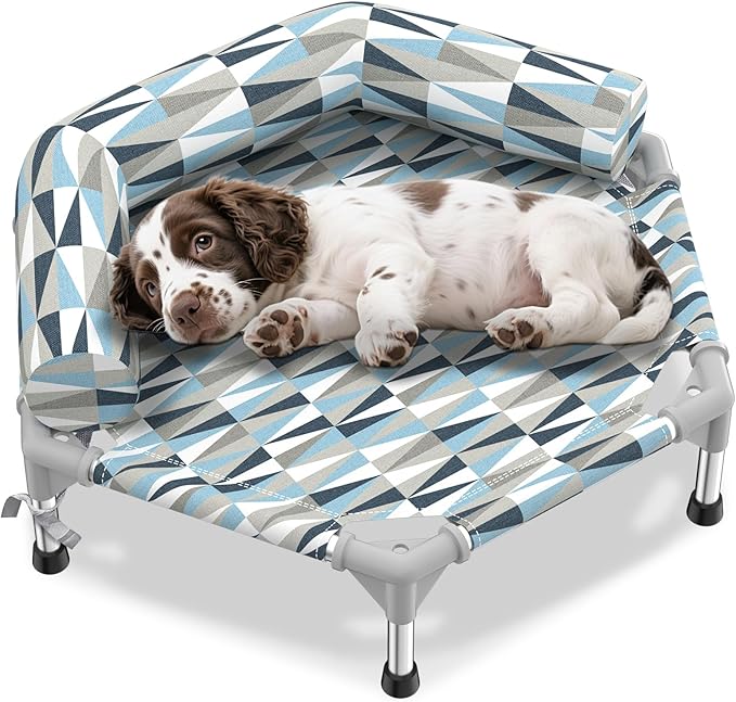 Orthopedic Dog Bed - Beds Bolster,Cooling Elevated Dog Beds with Metal Frame,Raised Dogs Bed,Easy to Assemble,Up to 50 lbs,Small (24.5" L x 24.5" W x 6.7" Th)