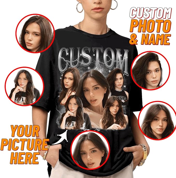 NAZENTI Custom Bootleg Rap Tee, Custom T-Shirts with Picture, Retro Custom Bootleg, Valentine's Gifts for Him Her