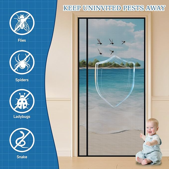 Magnetic Screen Door Left Right Side Opening Upgraded PET Mesh Greater Than Fiberglass and Polyester,Keep Bugs Out,Pet & Kid Friendly,Suitable for Sliding Doors,Patio French Doors-48" X 80"