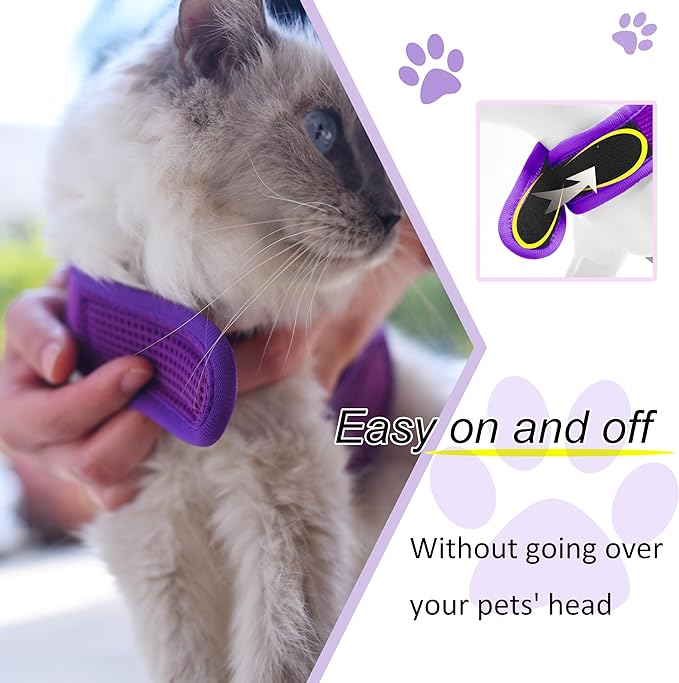 Kitty Harness and Leash for Walking Escape Proof Breathable Mesh Fabric, Purple, X-Small, Adjustable Cat Walking Jackets with DIY Beads, Padded Stylish Cat Vest