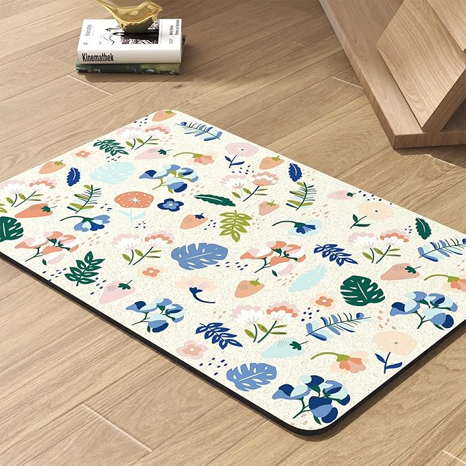 Pet Feeding Mat-Absorbent Dog Mat for Food and Water Bowl-No Stains Quick Dry Water Dispenser Mat-Dog Accessories Pet Supplies-Bowl for Messy Drinkers（LIGHTFLOWERS,16"x24"