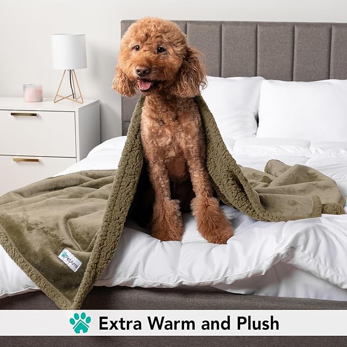 PetAmi Dog Blanket for Bed, XL Pet Blanket Large Dogs, Fleece Furniture Couch Cover Protector Sofa Car Crate Kennel, Soft Sherpa Cat Throw Plush Reversible Washable, Twin 60x80 Solid Taupe