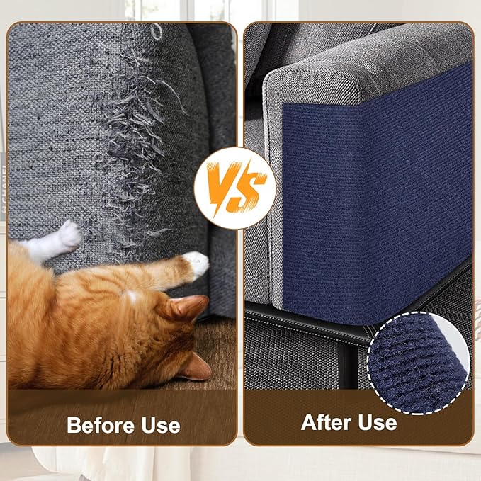 Cat Scratch Furniture Protector – DIY Climb Scratch Mat, Couch Protector from Cat Claws, Trimmable Self-Adhesive Carpet for Sofa, Furniture, Cat Tree (Dark Blue, 78.7" x 15.8")
