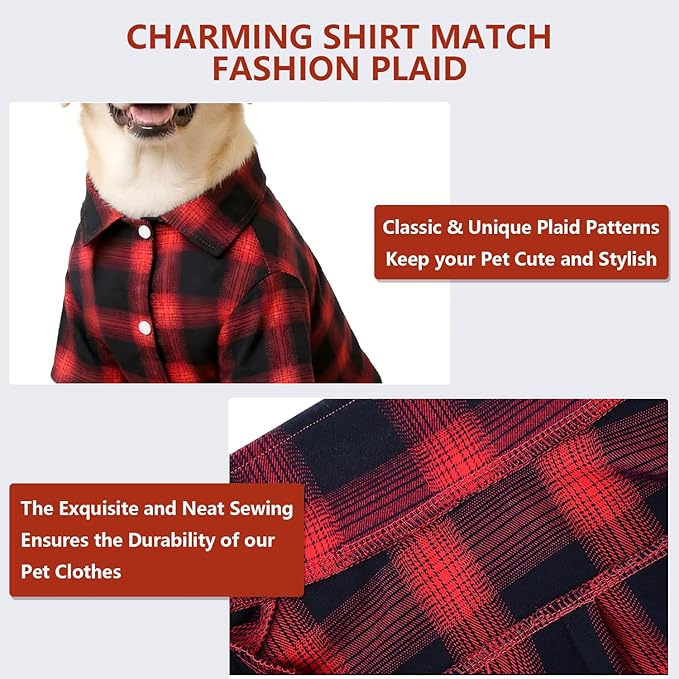 Koneseve Dog Shirt, Pet Plaid Clothes Shirt T-Shirt, Sweater Bottoming Shirt for Small Dog Cat Puppy Grid Adorable Wearing Stylish Cozy Halloween,Christmas Costumes (Red;L/Large)