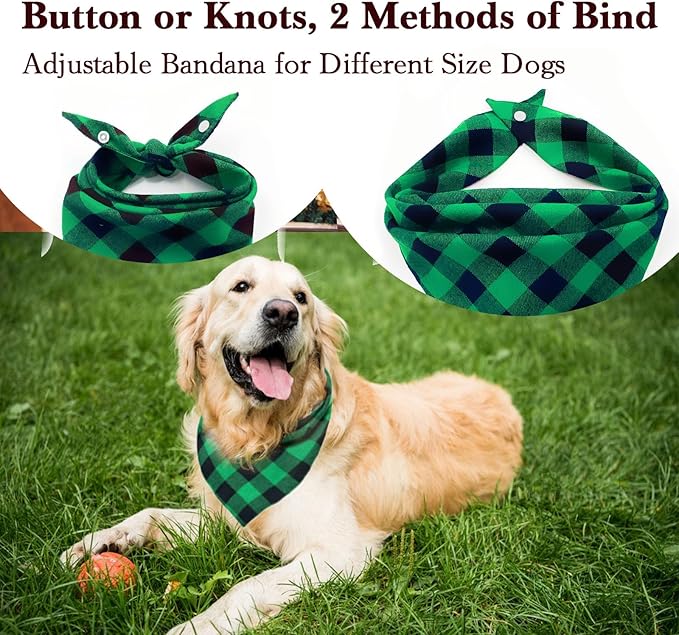Christmas Plaid Dog Bandana with Button, Fall Dual Layer Soft Cotton Triangle Dog Scarf Kerchief Washable Girl Boy Dog Bandanas Adjustable Accessories for Small Medium Large Extra Large Dog Puppy Pet