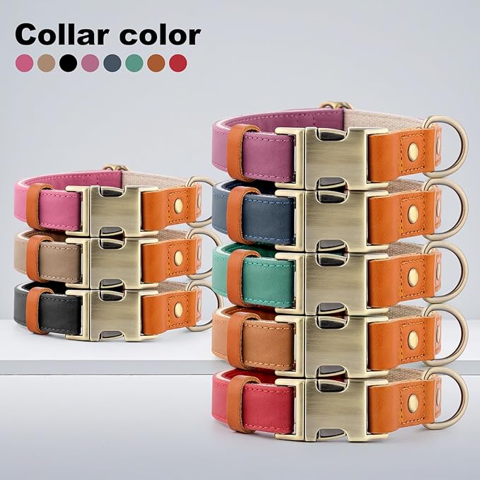 Plutus Pet Genuine Leather & Hemp Dog Collar – Adjustable Heavy Duty Pet Collar with Quick Release Metal Buckle, Soft & Stylish for Puppy and Small, Medium, Large Dogs (Black, L)
