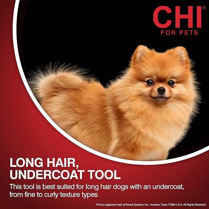 CHI for Dogs Dematting and Deshedding Undercoat Rake, Dog Grooming Tool for Long Hair and Double Coats, Rounded Blade Teeth Help Remove Mats and Loose Undercoat, Detangling Rake for Shedding Control