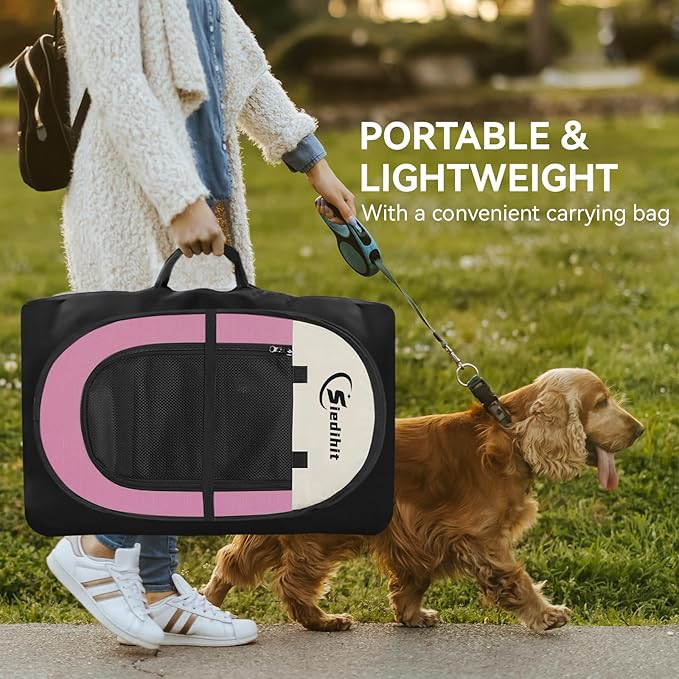 Pink Puppy Playpen for Middle Dog Cat, Dog Tent Crates Cage Indoor/Outdoor, Portable Pop Up Dog Kennel with Carrying Bag for Rabbits, (Pink, Medium)