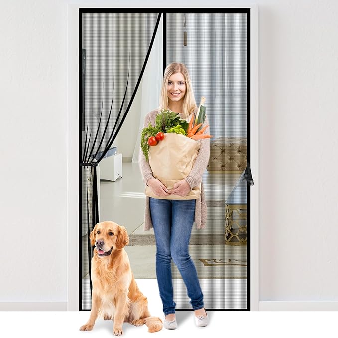 Fiberglass Magnetic Screen Door Fit Door Size 36 x 80 in- Heavy Duty Fiberglass Screen Door Mesh for Interior Door, Patio and Sliding Doors - Door Screen Magnetic Closure Let Fresh Air in
