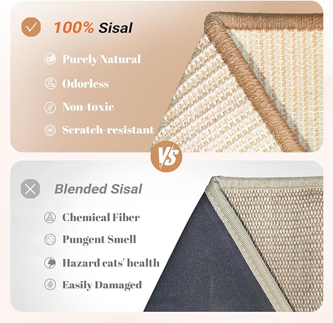 CHEERPALS Sisal Cat Scratcher Mat for Indoor Cats, 23.6 X 15.7 Inch Natural Sisal Fabric Scratching Pad Horizontal Scratch Rug with Sticky Tapes, Protect Couch, Wall and Carpets (White)