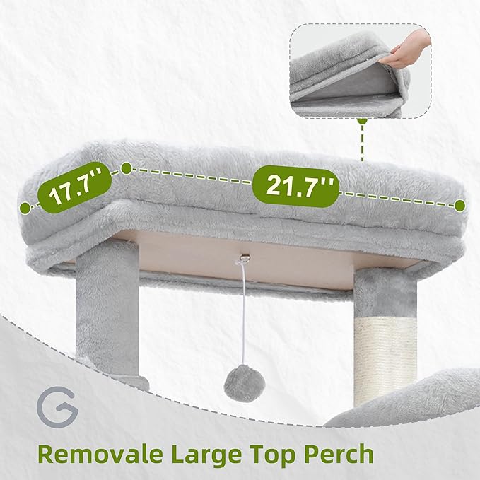 Cat Tree for Large Cats, 78.7"(200cm) Tall Cat Tower for Indoor Cats Multiple Cats with Large Top Perch, Cat Condo, Cat Hammcok, Cat Scratching Post, Light Gray GCT031W