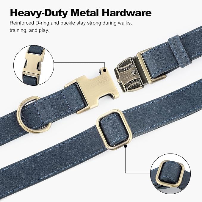 Plutus Pet Genuine Leather Dog Collar – Adjustable Pet Collar with Quick Release Metal Buckle, Soft Real Leather for Small Medium Large Dogs, Heavy Duty & Skin-Friendly (Blue, S)