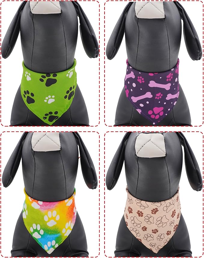 PET SHOW 50 Pack Paw Pattern Big Dog Bandanas Bulk XL Washable Triangle Bibs for Medium Large Dogs Girl Boy Kerchief Set Pet Scarves Grooming Accessories