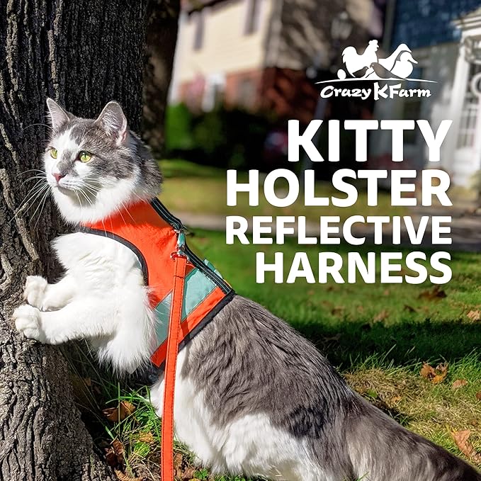 Kitty Holster Reflective Cat Harness – High-Visibility Cat Harness for Travel, Day and Night Walking - Soft Cotton Cat Accessories, Breathable, Secure & Washable, Made in USA - Outrageous Orange, XS