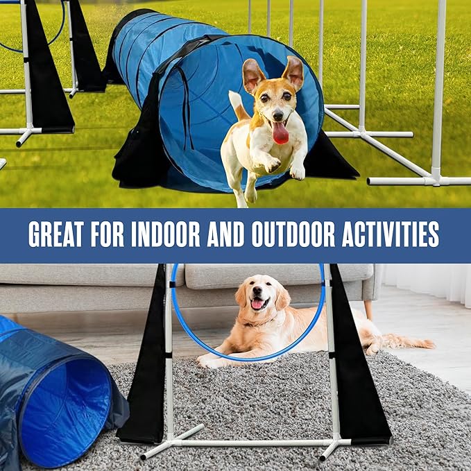Houseables Dog Agility Course Backyard Set, Dog Agility Equipment, Obstacle Course Backyard, Training and Exercise Equipment, Play Tunnel, Weave Poles, Jumps, Pause Box for Playground, Park, Indoor