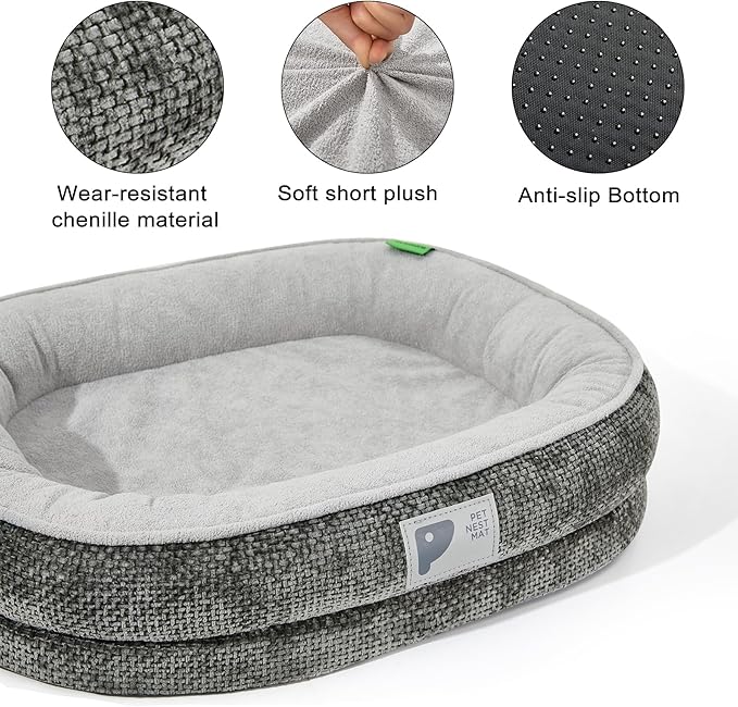 Dog Bed Medium Size Dog,Orthopedic Bed with Removable Cover&Non-Slip Bottom Couch Bed with Four-Sided Bolster Grey M