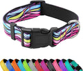 Reflective Dog Collar, Adjustable Soft Neoprene Padded Nylon Pet Collars with Buckle for Puppy and Small Dogs, Cats, Colorful Wave Pattern,S