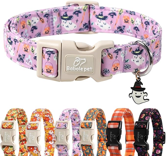 Halloween Dog Collar Cute Wizard Ghost Puppy Collar - Light Comfortable Adjustable Pet Collars for Small Medium Large Girl Boy Dogs M