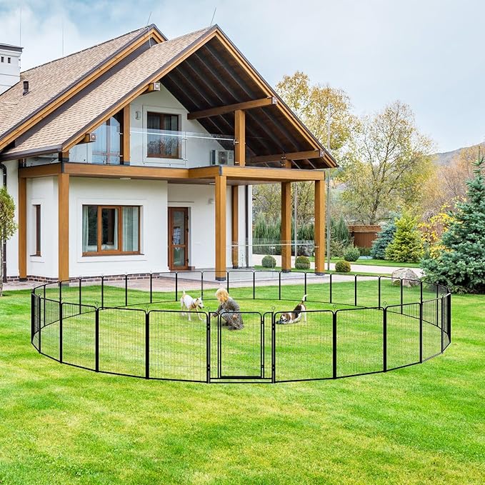 Dog Playpen Outdoor Extra Wide 32 Piece Panels Heavy Duty Dog Fence 40" Height Anti-Rust with Doors Portable for RV Camping Yard, Total 84FT, 561 Sq.ft, Snowy Black