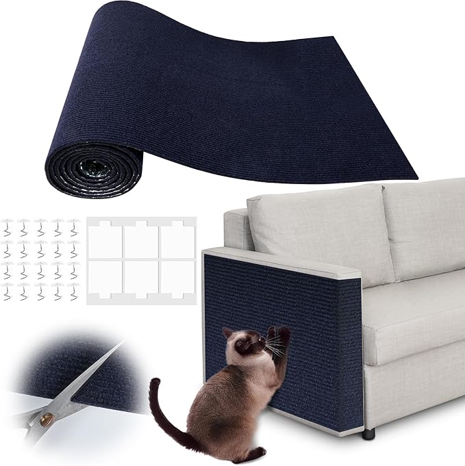 Cat Scratch Furniture Protector - 138" x 13.8" Trimmable Self-Adhesive Cats Claws Scratch Pads, DIY Cat Climbing Couch Protector for Scratch Post Cat Tree Replacement Indoor (Dark Blue)