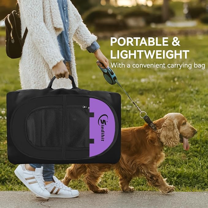 Dog Playpen, Puppy Pet Playpen, Dog Crate Tent Cage Indoor/Outdoor, Portable Pop Up Dogs Kennel Playpen with Carrying Case for Dogs/Cats/Rabbits, Purple, Medium