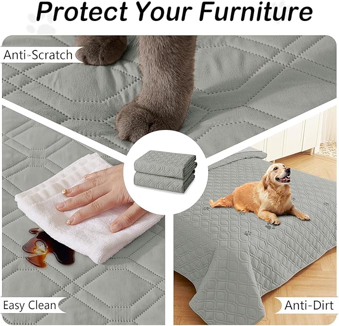 hyha Waterproof Dog Bed Blanket, Soft Pet Blankets, Waterproof Couch Cover for Dogs, Reversible Sofa Covers Washable for Furniture (52x82 Inch, Grey/Grey)