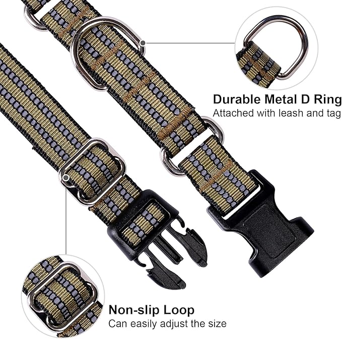 Martingale Dog Collar, Adjustable Nylon Reflective Collar with Buckle No Pull Dog Collar for Small Medium Large Dogs (Army Green S)