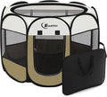 Dog Cat Playpen, Medium Puppy Pet Playpen, Dog Crate Tent Cage Indoor/Outdoor, Portable Pop Up Dogs Kennel Playpen with Carrying Case for Dogs/Cats/Rabbits (Khaki,Medium)