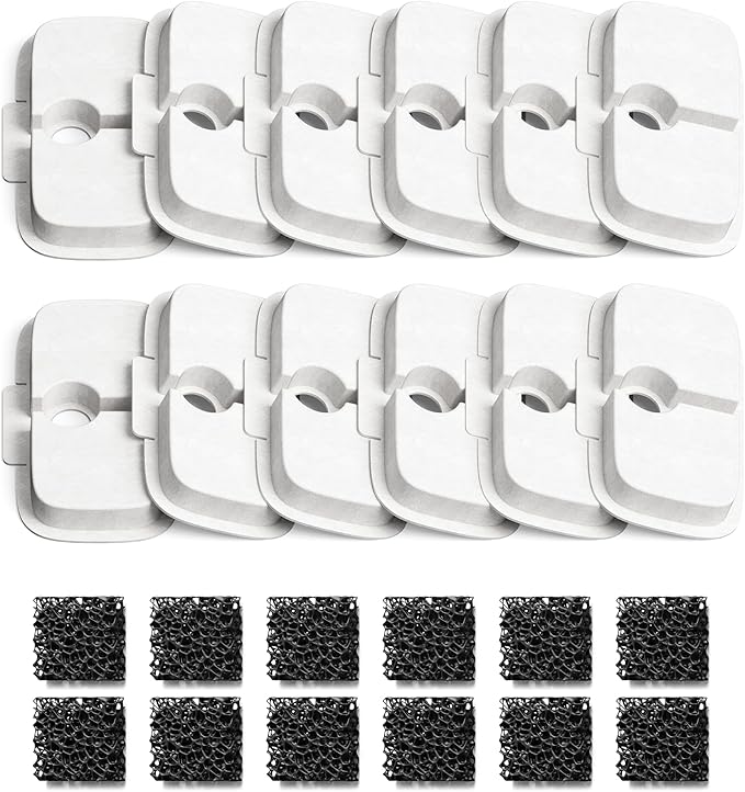 PETLIBRO Cat Water Fountain Filter Replacement, 12 Packs Pet Fountain Filter & Sponges for Dockstream WF106/WF116/WF105/WF115/WF005/WF305, Half Year Set Easy-Swap PETLIBRO Cat Water Dispenser Filter