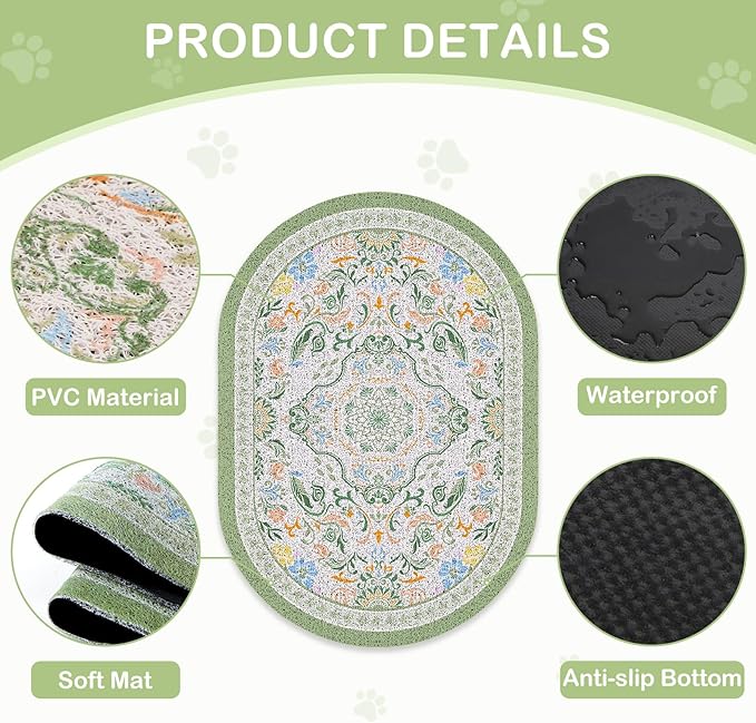 Bienbee Cat Litter Mat, 33" x 22" Large Size Litter Box Mat Rug with Non-Slip Bottom,Urine and Water Proof, Easy to Clean Cat Supplies Essentials for Indoor Kitty Kitten Floor,Bean-Green L