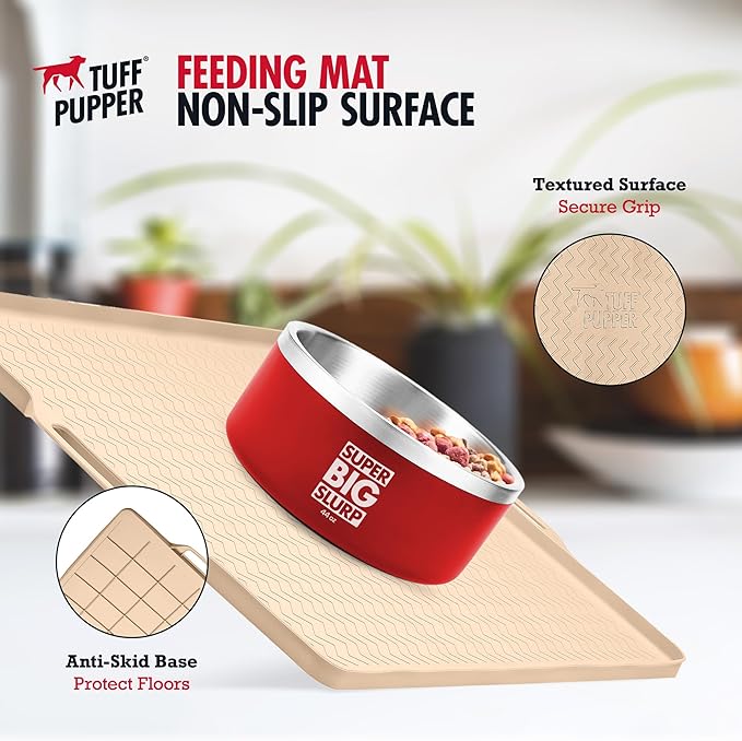 Tuff Pupper 28x20 Large Dog Feeding Mat for Food and Water | Dog Food Mats for Floors | Waterproof Dogs Water Bowl Mats | Dogs Placemats Pet Food-Mat | Silicone Feeding Mat for Cats and Cat Bowls