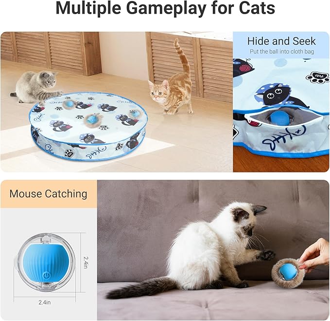 Interactive Cat Toys for Indoor Cats 2025 New Speedy Ball with Tail Cat Toy Automatic Motion Activated Moving Ball Hide and Seek Game for Indoor Exercise Kicker