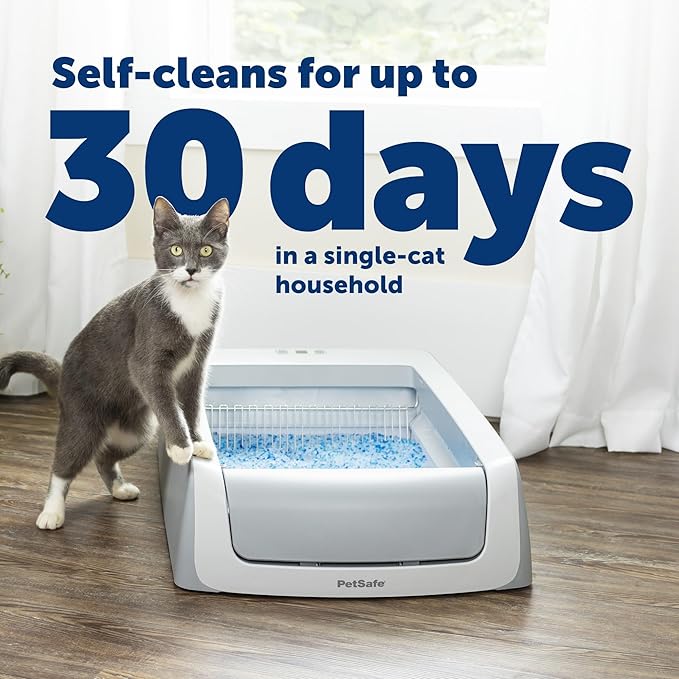 PetSafe ScoopFree Crystal Pro Legacy Self-Cleaning Automatic Litter Box - Uncovered Motion-Sensing Cat Box with Integrated Health Counter - Includes 1 Disposable Crystal Litter Tray