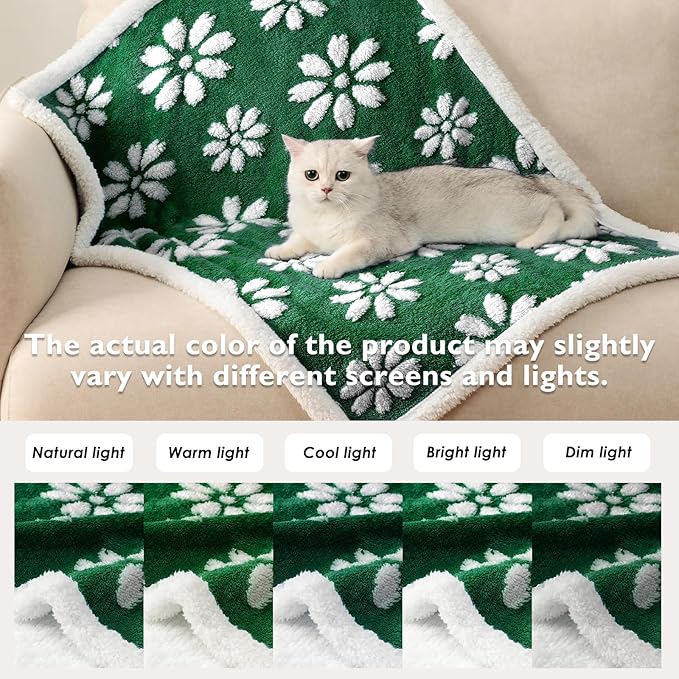 Waterproof Blanket for Dog Puppy Cat, Cute 3D Textured Flower Dog Blanket for Bed Couch Sofa, Soft Liquid Pee Proof Pet Furniture Protector, 30"x40", Green