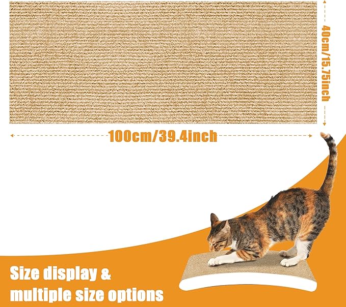 cat Scratching mat Self-Adhesive, Trimmable Furniture Protector for Couch, Sofa, Wall & Cat Trees - Durable Scratch Pad with Nano Tape, DIY Climbing Carpet for Indoor Cats(Khaki, 39.3"x15.8")