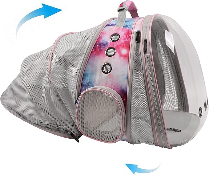 Galaxy Pink Dual Expandable Cat Backpack Carrier, Fit up to 20 lbs, Expandable Pet Carrier Backpack for Large Fat Cat and Small Puppy