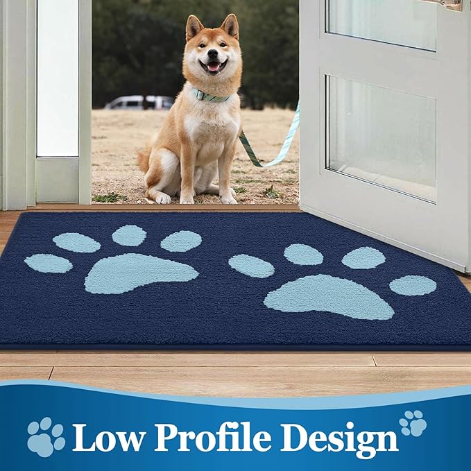 Buganda Dog Door Mat for Muddy Paws, Absorbent Dirt Trapper Washable Indoor Doormats, Non Slip Low-Profile Mud Mat for Dogs, Front Entrance Doormat for Inside Floor (59x24 Inches, Dark Blue)