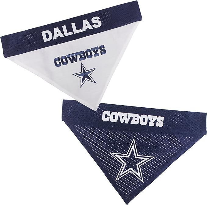 Pets First NFL DOG BANDANA - DALLAS COWBOYS REVERSIBLE PET BANDANA. 2 Sided Sports Bandana with a PREMIUM Embroidery TEAM LOGO, Small/Medium. - 2 Sizes & 32 NFL Teams available, DAL-3217-S-M