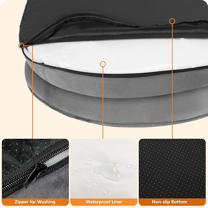 Dwanton Orthopedic Dog Bed for Large Dogs with Gel Memory Foam, Waterproof Dog Sofa, Washable Pet Bed with Four Sided Bolster Cushion, Removable Cover & Non-Slip Bottom, 42", Light Gray