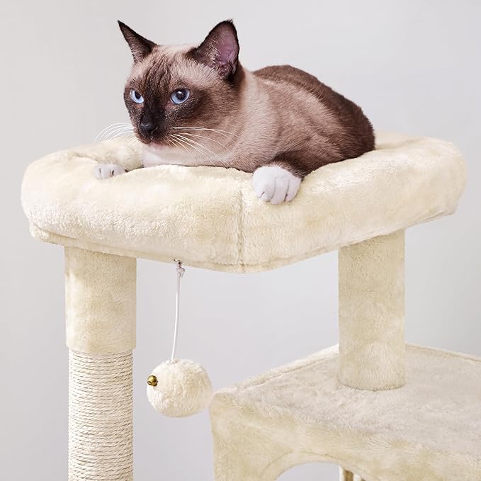 Yaheetech Cat Tree for Indoor Pets, 36in Tower Condo w/Extra Large Perch, Scratching Posts, Board, Dangling Ball, Play Structure for Kittens & Adult Cats, Beige