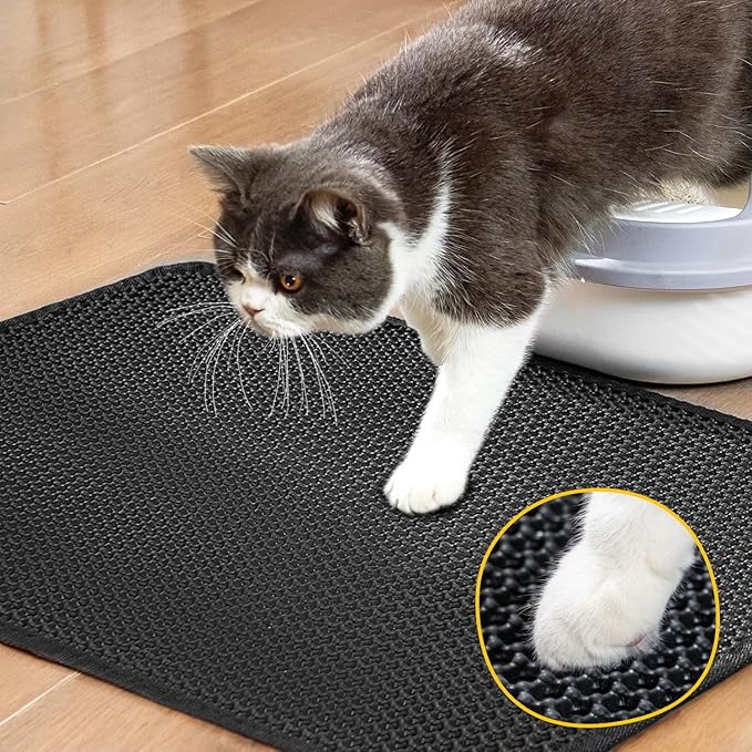 Cat Litter Mat, Upgrade Super Waterproof Back Layer Litter Box Mat, Non Slip, Durable, Soft on Paws Kitty Trapping Matt (34"x26", Black)