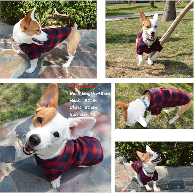 Koneseve Dog Shirt, Pet Plaid Clothes Shirt T-Shirt, Sweater Bottoming Shirt for Small Dog Cat Puppy Grid Adorable Wearing Stylish Cozy Halloween,Christmas Costumes (Red;S/Small)