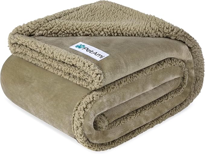PetAmi Waterproof Dog Blanket for Small Medium Dog Puppy Cat Throw for Couch Cover Leakproof Protection, Sherpa Fleece, Reversible Soft Washable 29x40 Taupe Taupe
