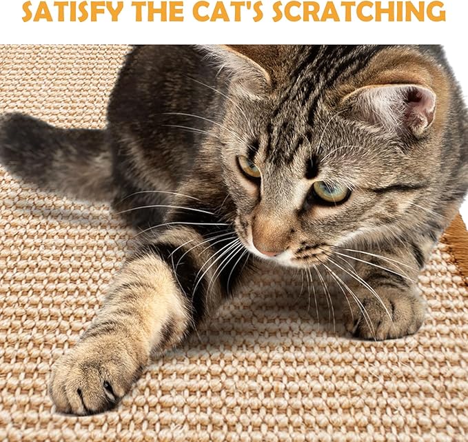 Cat Scratcher Mat,19.68 x 9.84 Inch Sisal Cat Scratching Pad Rug with Hook and Loop Sticky Cat Scratch Wall Mat Protect Carpet Sofa Floor Door