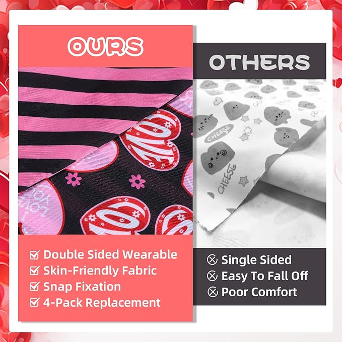 PAWCHIE Valentine's Day Dog Bandanas 4 Pack, Reversible Dog Party Triangle Scarf Bibs, Pet Holiday Costume with Adjustable Snaps, Multiple Love-Themed Patterns for Medium Dogs Puppy,Cats Pets, L